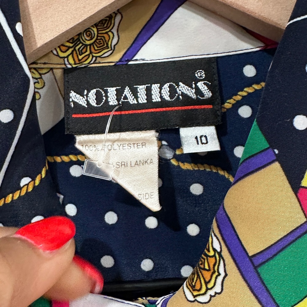 Vintage Notations Abstract Print Button-Front Blo… - image 5